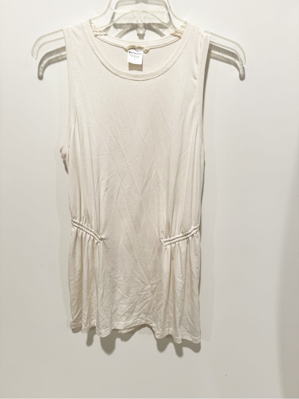 Athleta Ivory Sleeveless Ruched Waist Tunic Top Size M